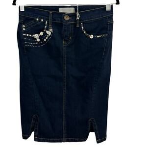 Noblivity Denim Skirt Barbara Noble Decorative Embellished 10 NEW Made in Italy